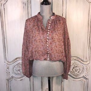 Kourt Fully Lined Soft Colors Full Gathered Peasant Sleeves Blouson Button Down